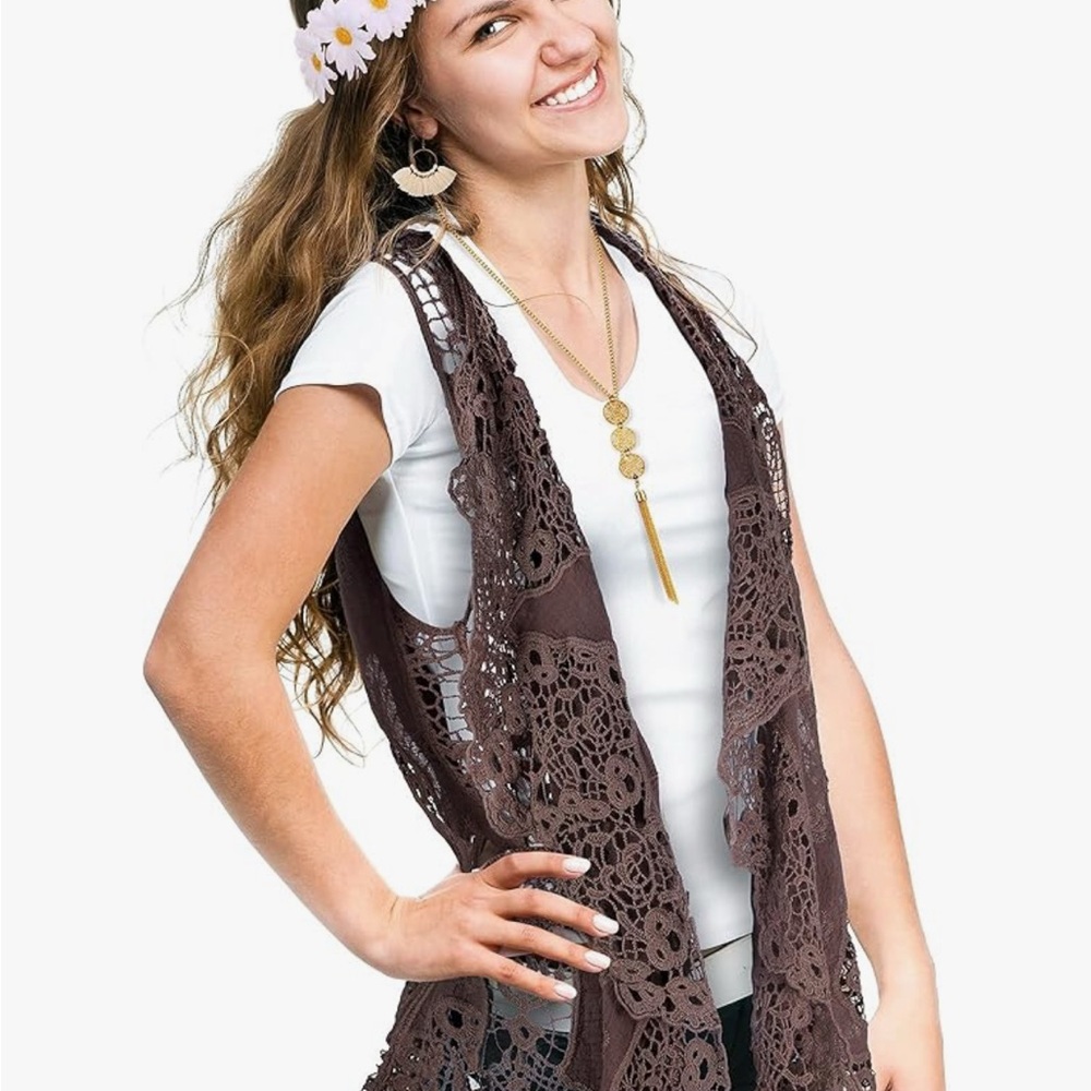 Brown Crochet Vest Hippie costume (4 piece)